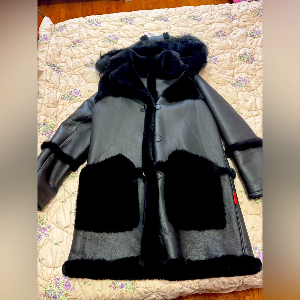 Genuine leather and fur women’s coat - Large